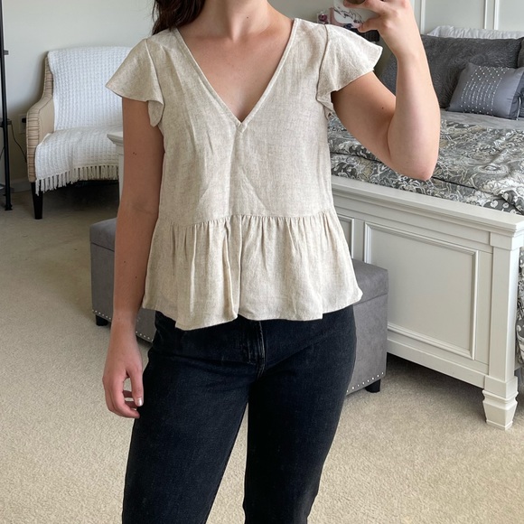 Abercrombie & Fitch Linen Flutter Sleeve Tie Back Top XS - Picture 1 of 5